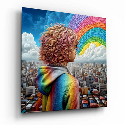 Vibrant Rainbow City Tempered Glass Art Print | Insigneart USA | vintageantiquesgifts.com