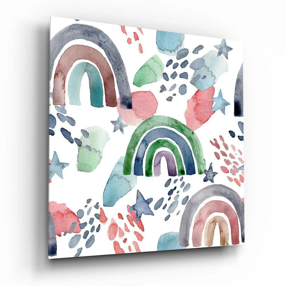 Dreamy Watercolor Rainbow Canvas Wall Art with Stars | Insigneart USA | vintageantiquesgifts.com
