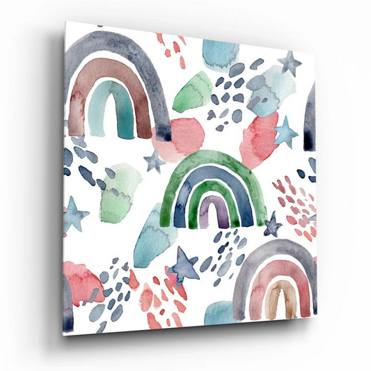 Dreamy Watercolor Rainbow Canvas Wall Art with Stars | Insigneart USA | vintageantiquesgifts.com
