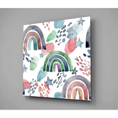 Dreamy Watercolor Rainbow Canvas Wall Art with Stars | Glass Wall Art Print | vintageantiquesgifts.com