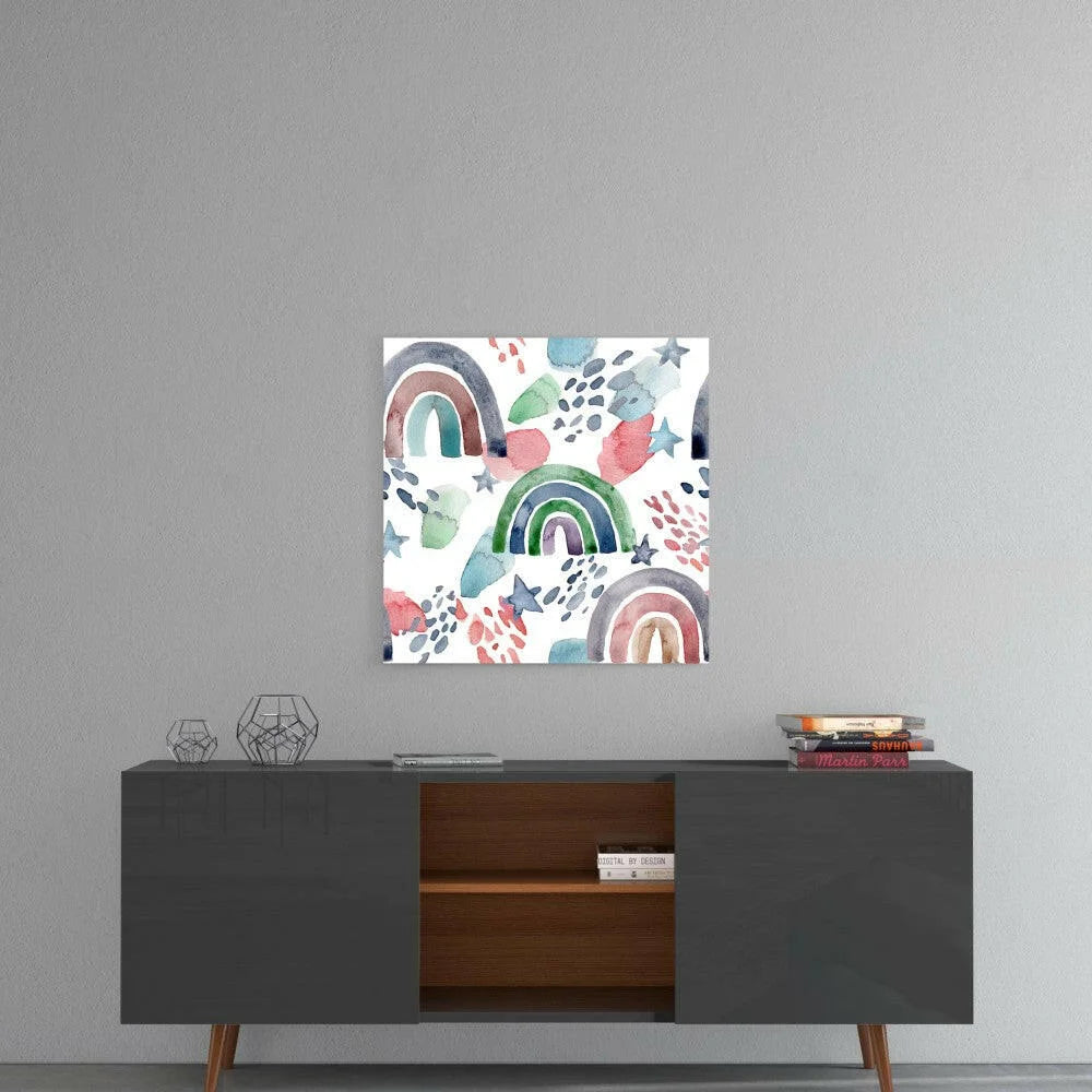 Dreamy Watercolor Rainbow Canvas Wall Art with Stars | Contemporary Home Wall Art | vintageantiquesgifts.com
