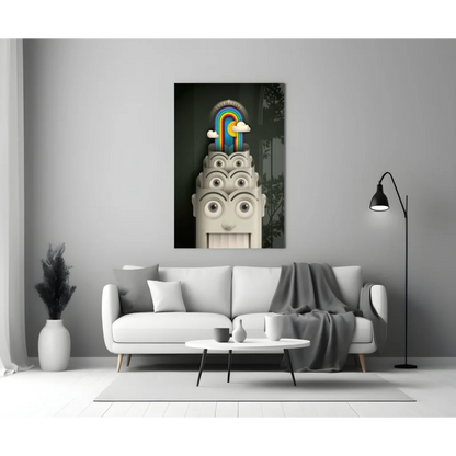 Surreal rainbow multi-eye face on glass wall art canvas print