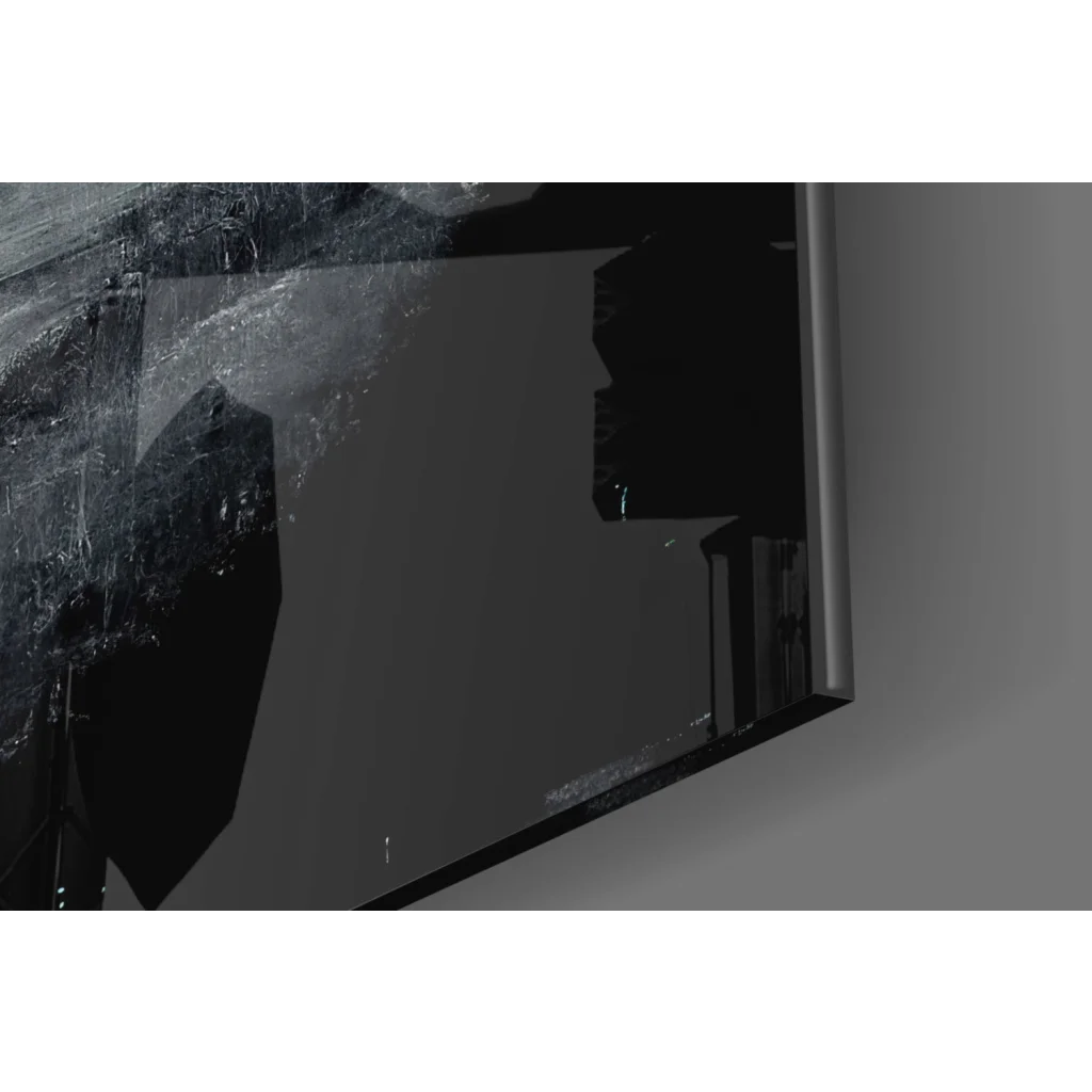 Cracked black TV screen as rainy street scene black and white wall art