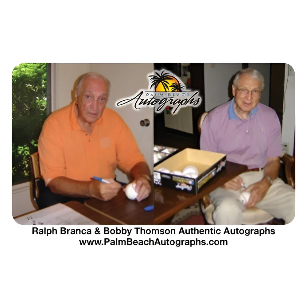 Ralph Branca dual autographed MLB baseball with orange polo shirt
