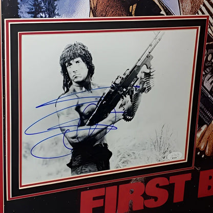 Deluxe framed Rambo movie poster with autographed 8x10 photo of Sylvester Stallone