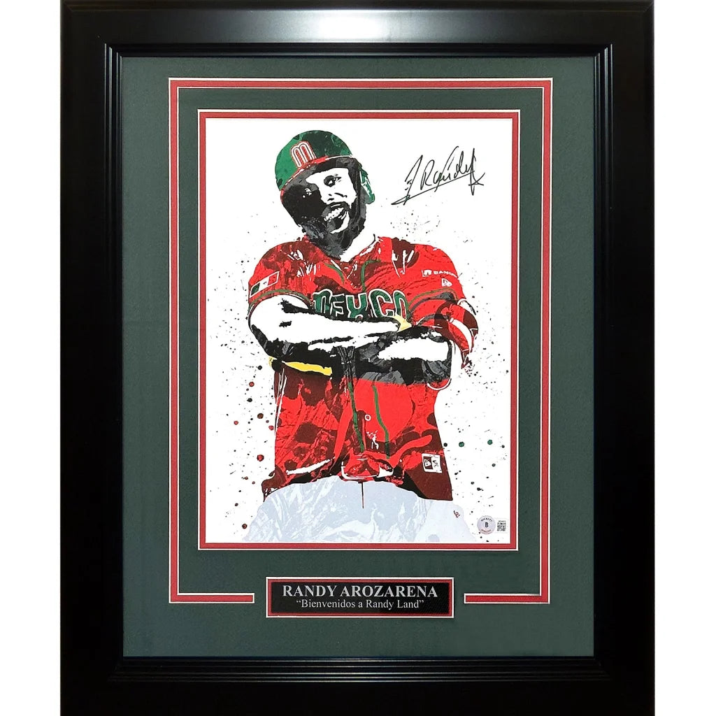 Randy Arozarena autographed Mexico splash art in black deluxe frame