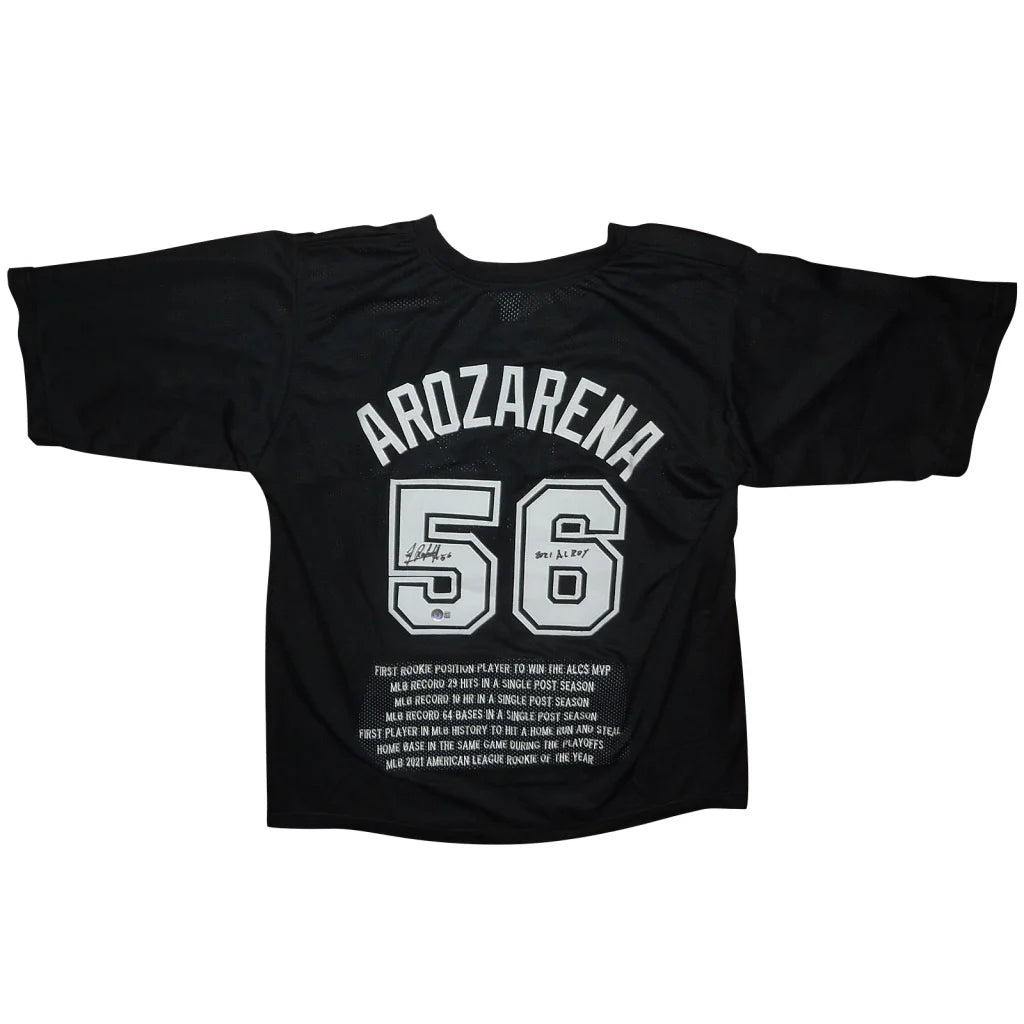 Randy Arozarena autographed Tampa Bay black mesh jersey with embroidered name and number 56