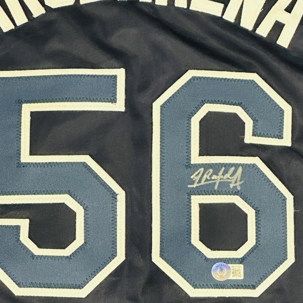 Autographed Tampa Bay Randy Arozarena blue and white jersey with number 56