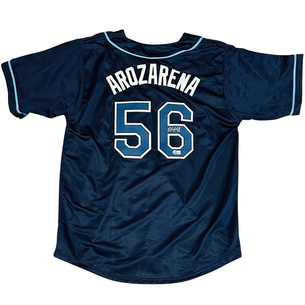 Randy Arozarena autographed Tampa Bay navy blue jersey with teal accents