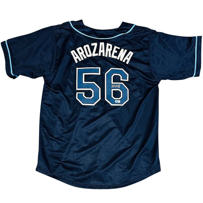 Randy Arozarena autographed Tampa Bay navy blue jersey with teal accents