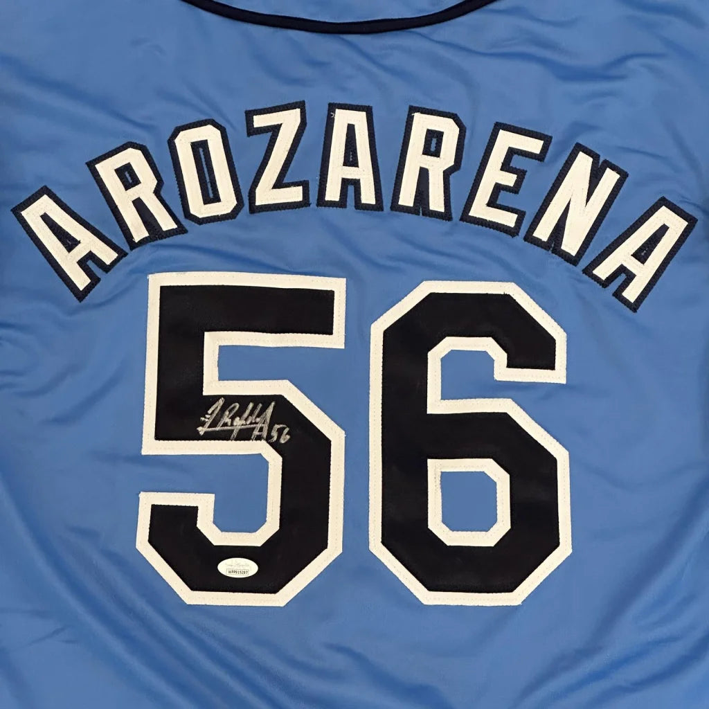 Randy Arozarena autographed light blue Tampa Bay jersey with Arozarena 56