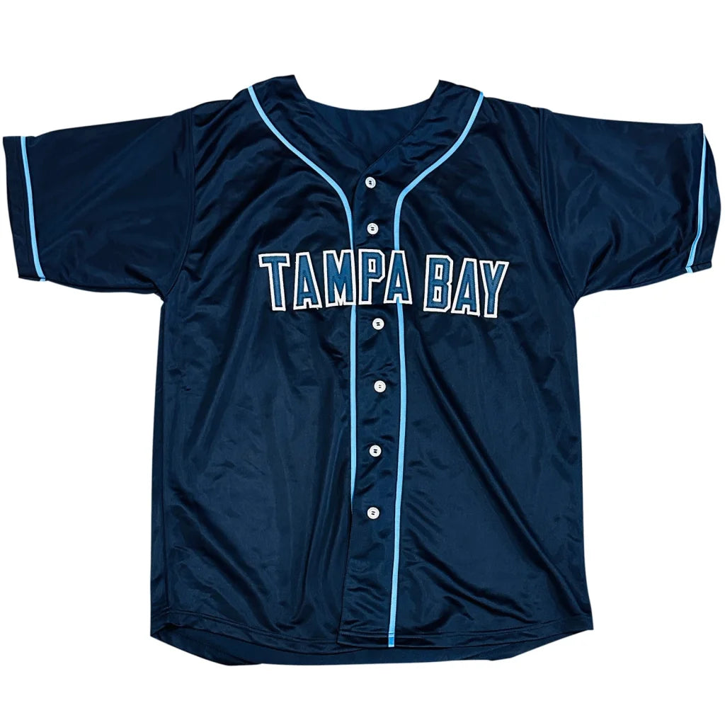 Randy Arozarena autographed Tampa Bay navy jersey with blue piping