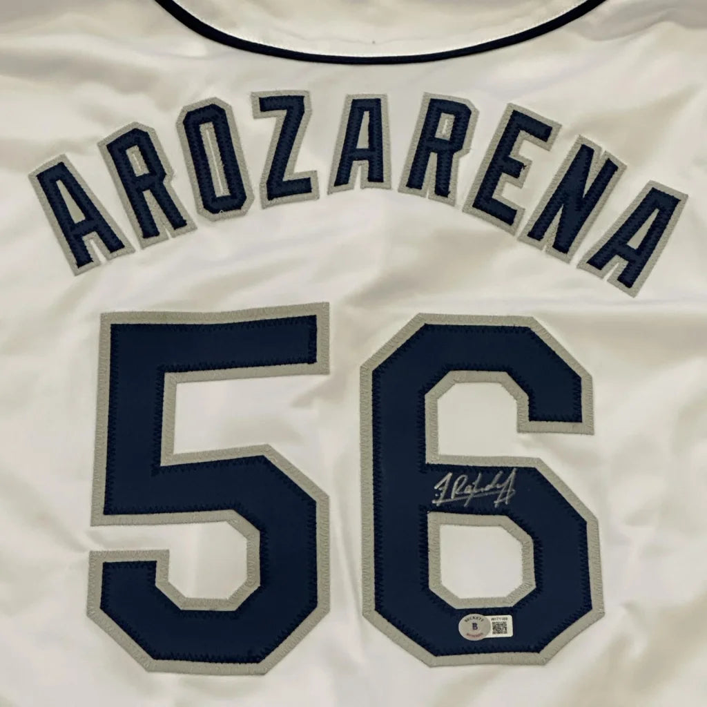 Randy Arozarena autographed Tampa Bay white #56 jersey with embroidered name
