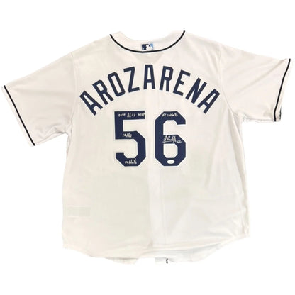 Randy Arozarena signed Tampa Bay Rays jersey with navy Arozarena 56