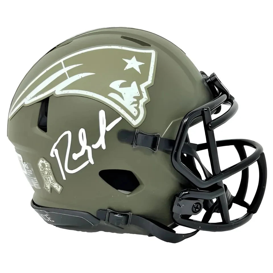 Randy Moss Signed Patriots Salute to Service Mini Helmet | Creative Sports | vintageantiquesgifts.com
