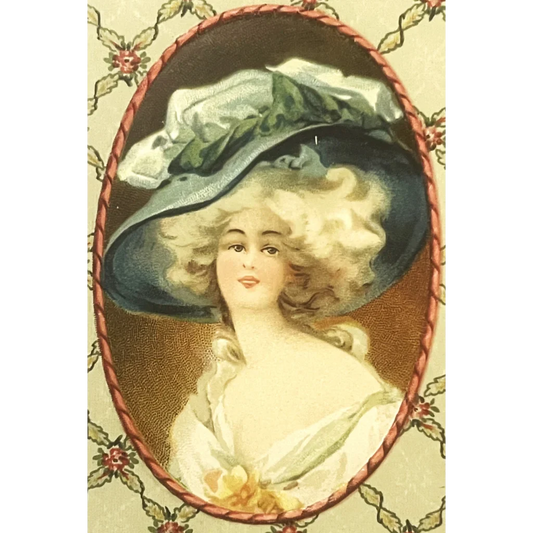 Portrait of a woman in a fancy hat, perfect for the Rare 1800s Beauty Candy Box