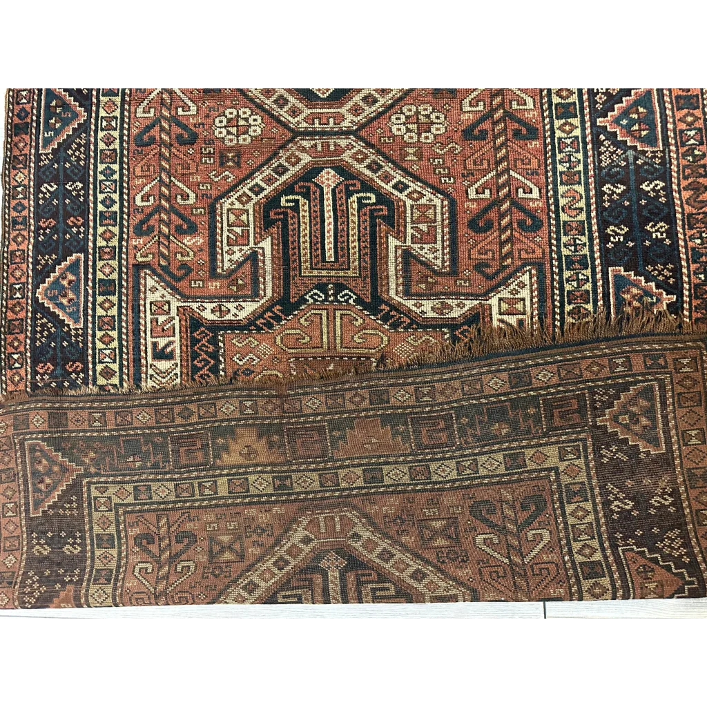 Antique 1875 Kazak Sewan runner from the Caucasus, end fringe detail, 100% wool pile and foundation