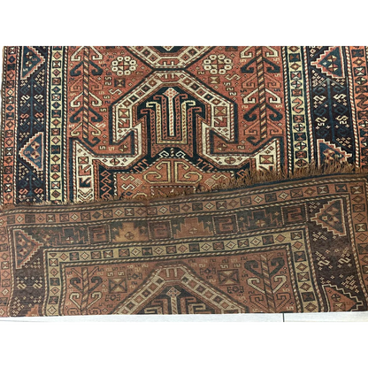 Antique 1875 Kazak Sewan runner from the Caucasus, end fringe detail, 100% wool pile and foundation