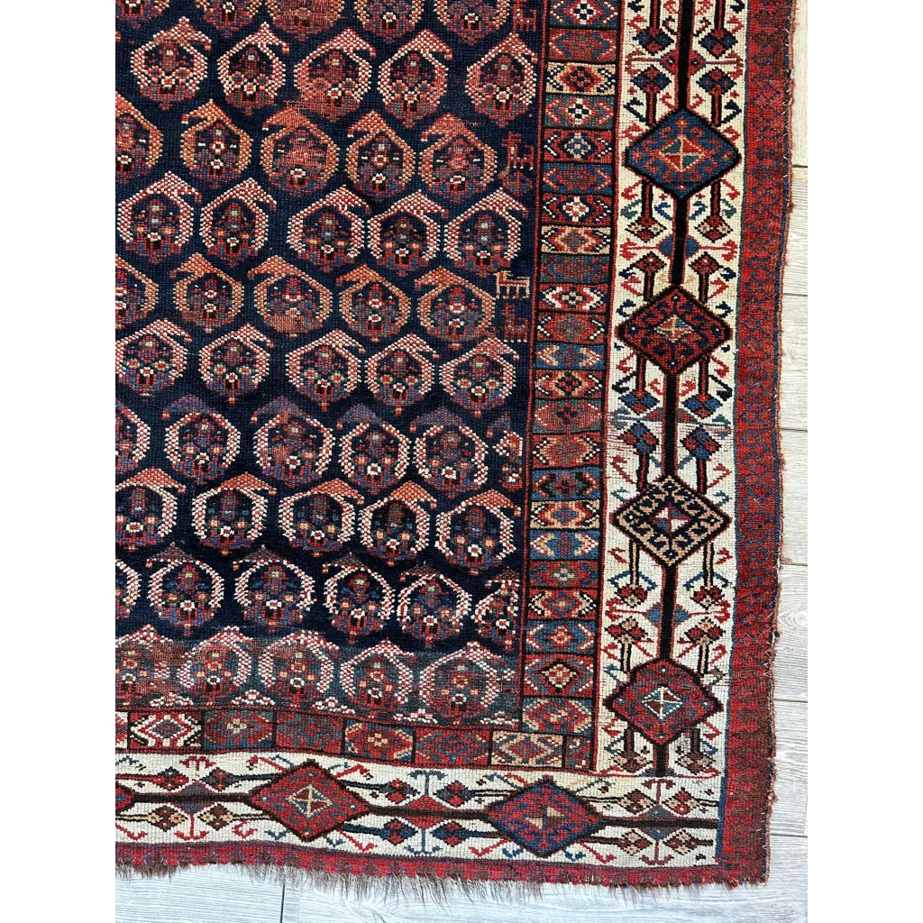 Rare 1880s Persian Afshar rug with intricate geometric floral patterns