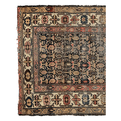 Rare 1880s Persian Malayer rug with faded geometric floral patterns ready for rug pad