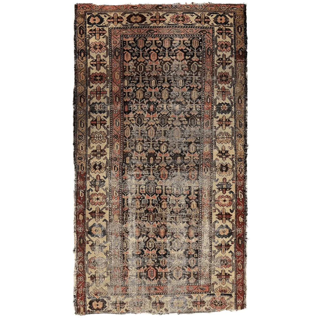 Rare 1880s Persian Malayer rug with intricate patterns, ready for rug pad