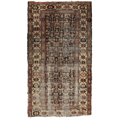 Rare 1880s Persian Malayer rug with intricate patterns, ready for rug pad