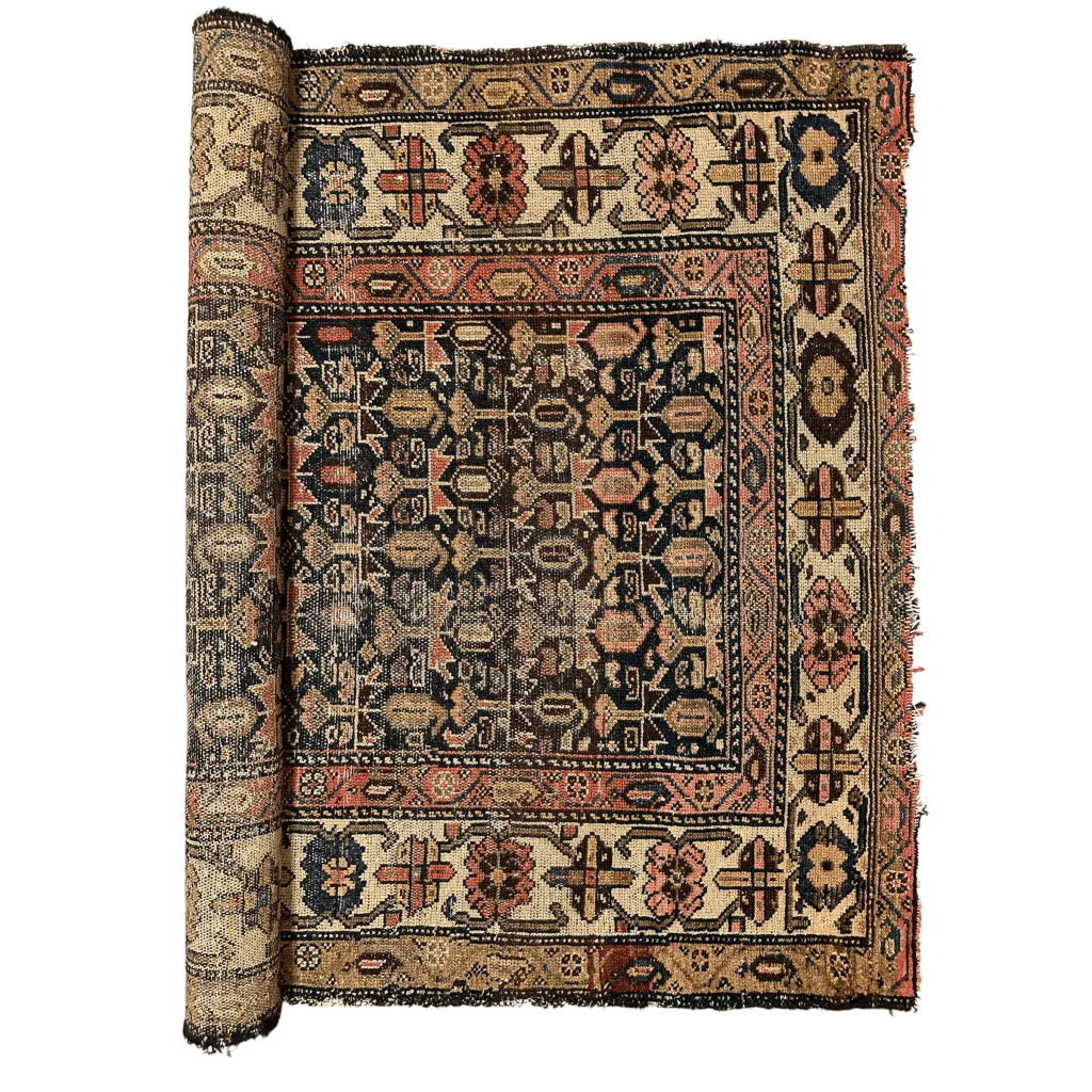 Rare 1880s Persian Malayer rug with geometric floral pattern, ready for rug pad