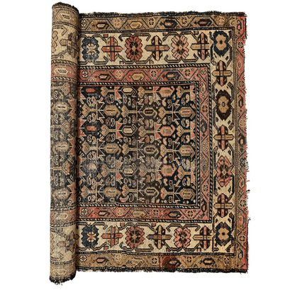 Rare 1880s Persian Malayer rug with geometric floral pattern, ready for rug pad