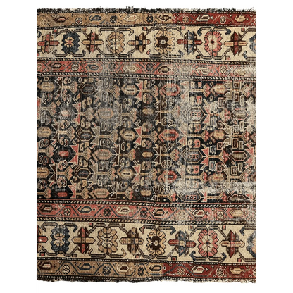 Vintage 1880s Persian Malayer rug with faded geometric floral patterns, ready for rug pad