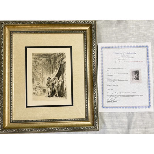 Framed black and white Jean Honore Fragonard etching limited edition with certificate