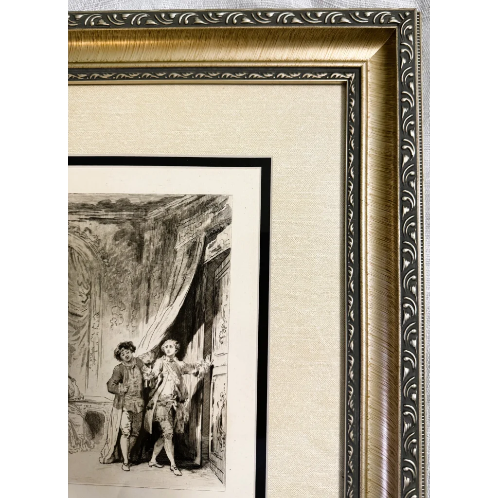 Framed black and white Jean Honore Fragonard etching limited edition of 400