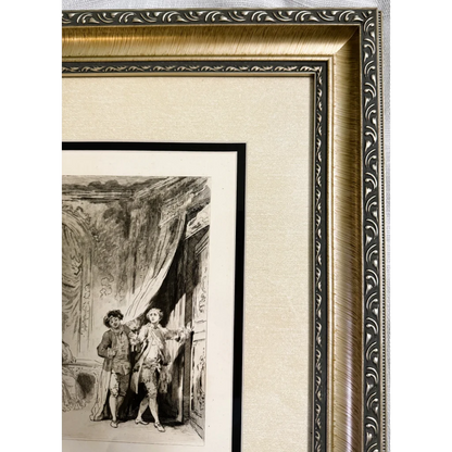 Framed black and white Jean Honore Fragonard etching limited edition of 400