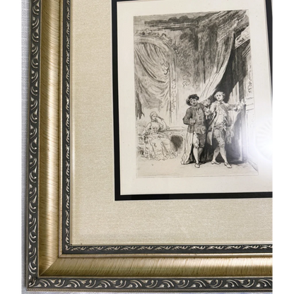 Limited edition Jean Honore Fragonard etching of 18th-century figures in antique-style print