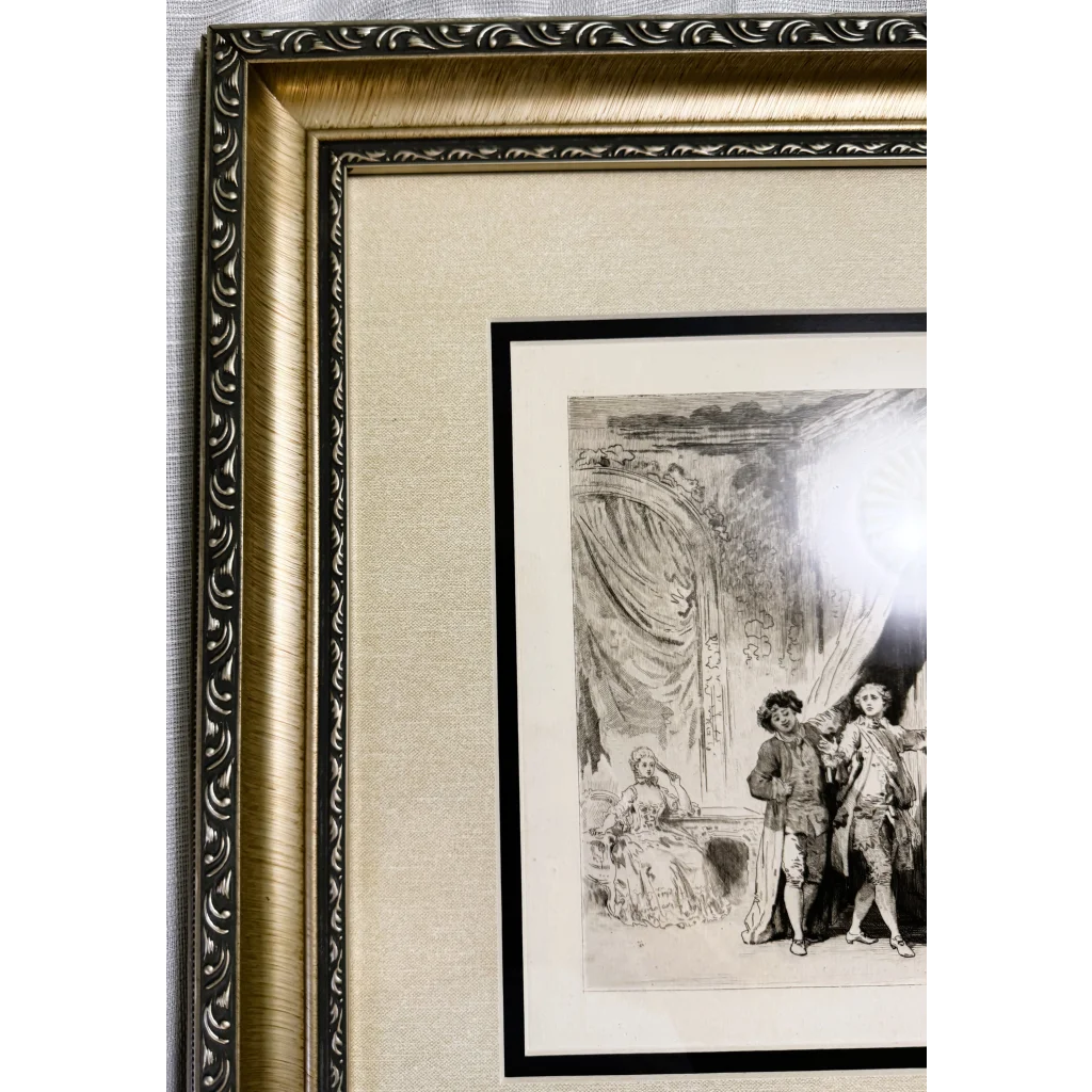 Limited edition Jean Honore Fragonard etching with ornate gold and black frame