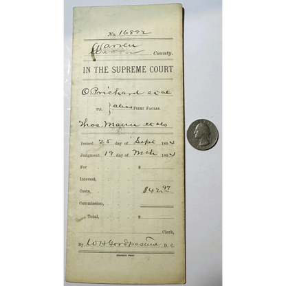 Aged Tennessee Supreme Court legal document with handwritten entries and monetary value