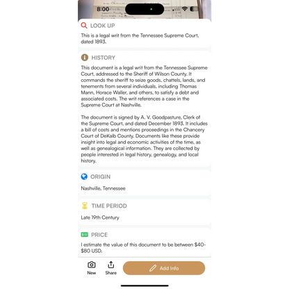 Rare 1893 Tennessee Supreme Court legal document showing seizure and court proceedings