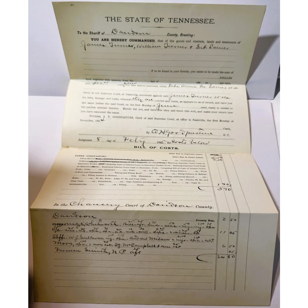 Old Tennessee Supreme Court case document with handwritten and printed text from 1895