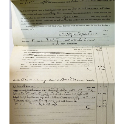 Aged handwritten Tennessee Supreme Court case document with monetary figures