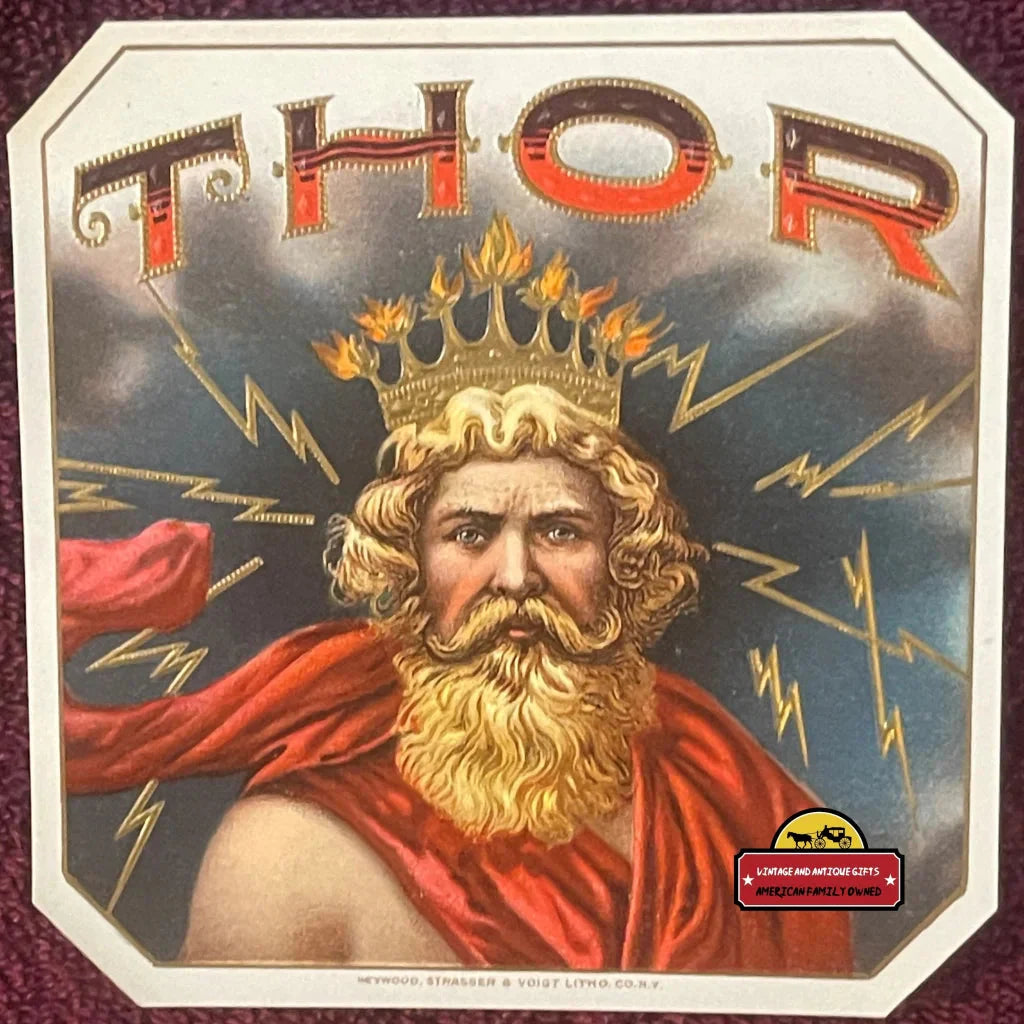Rare 1900s Antique Thor God Of Thunder Gold Embossed Cigar Label Vintage Advertisements of – A Magnificent Collectible!
