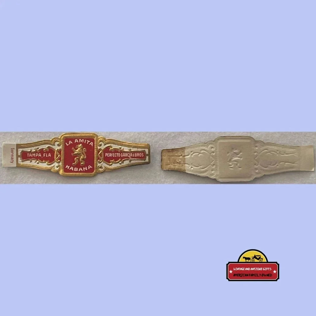 Rare Antique Vintage La Amita Habana Cigar Band with red and gold design