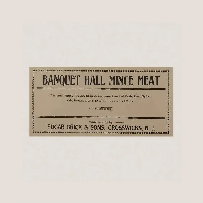 Vintage mince meat antique label by Edgar Brick & Sons, brown and white design