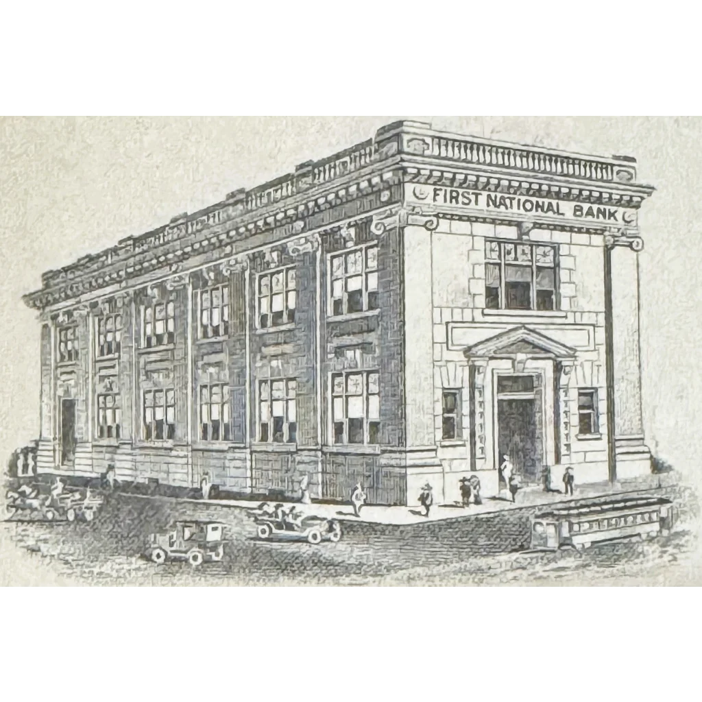 Antique 1910s Leys jeweler check with sketch of First National Bank building