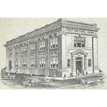 Antique 1910s Leys jeweler check with sketch of First National Bank building