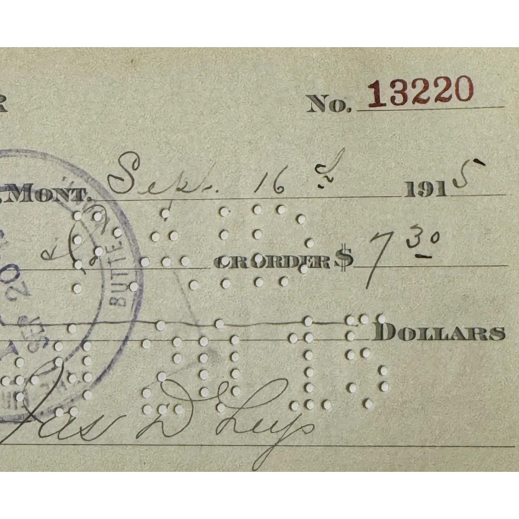 Antique 1910s Leys jeweler check from Historic Butte Montana Mining Town