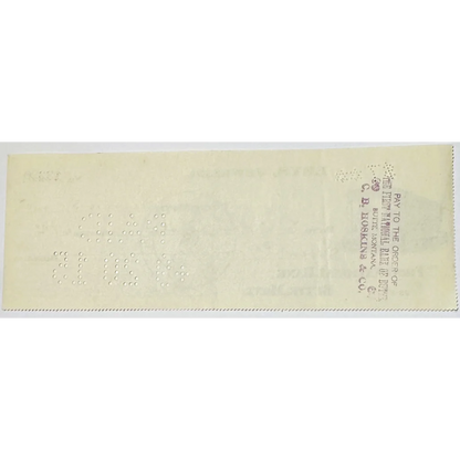 Perforated antique 1910s Leys jeweler check from Historic Butte Montana Mining Town
