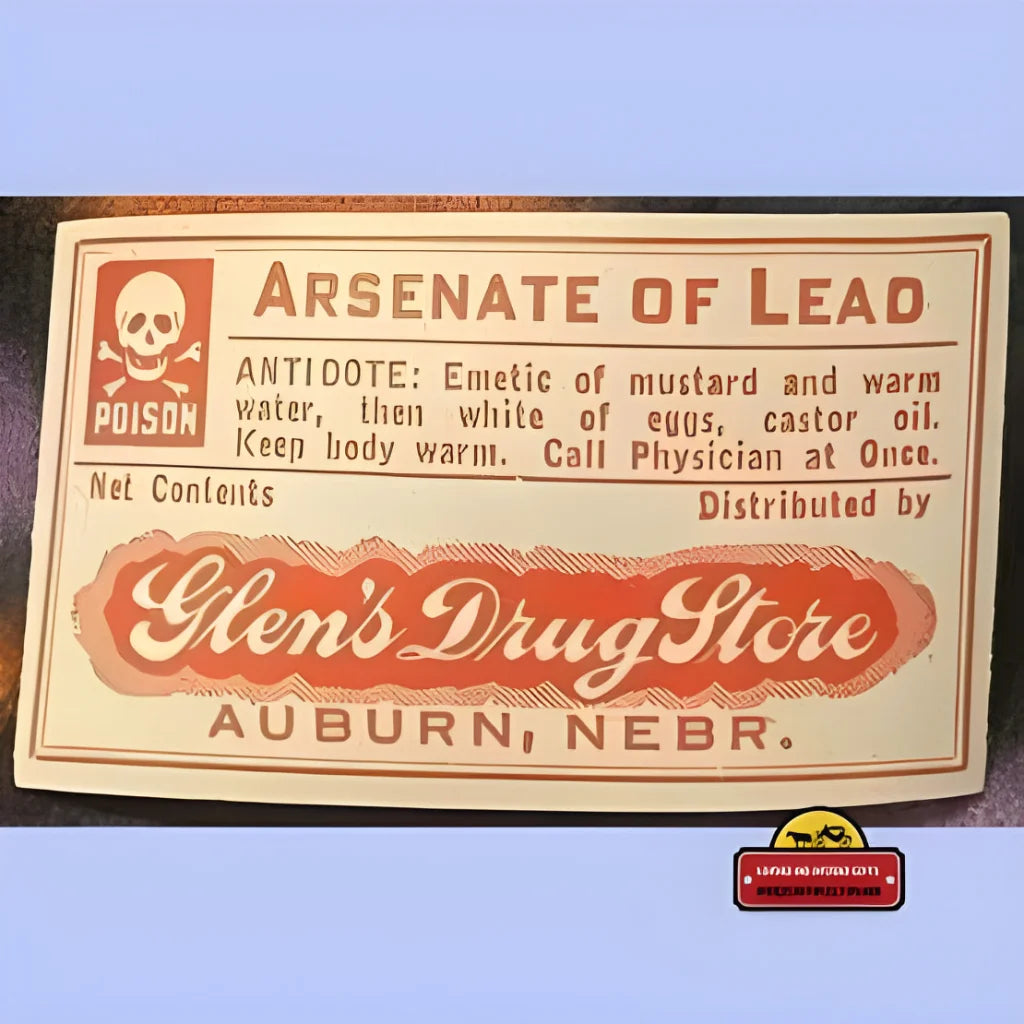 Vintage Arsenate of Lead pharmacy label from Glen’s Drug Store in Auburn, Nebraska