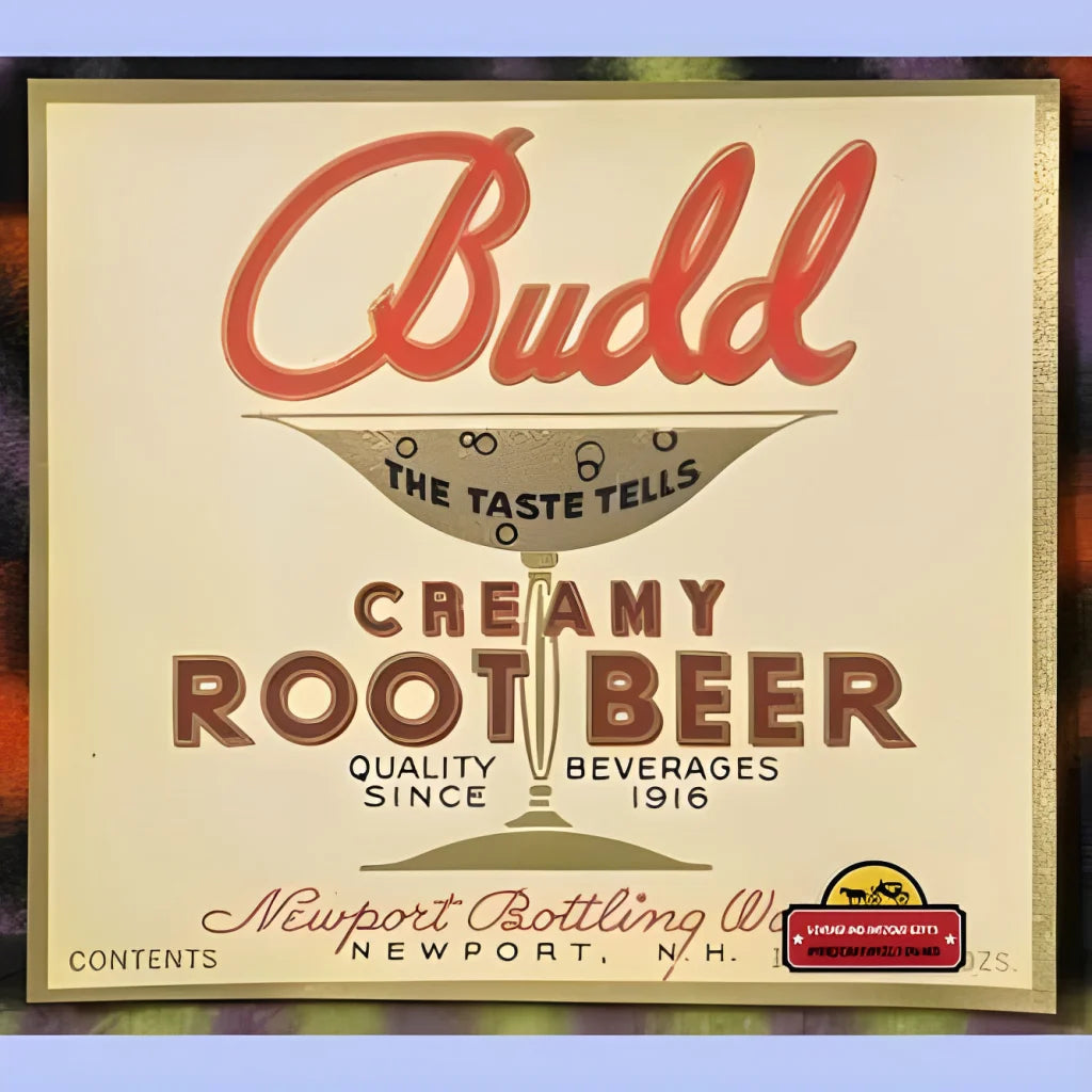 Vintage Budd Creamy Root Beer advertisement sign for antique vintage collectors