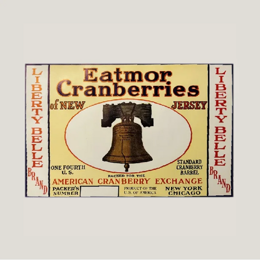 Vintage cranberry crate label from American Cranberry Exchange on Eatmor Cranberries Liberty Belle product