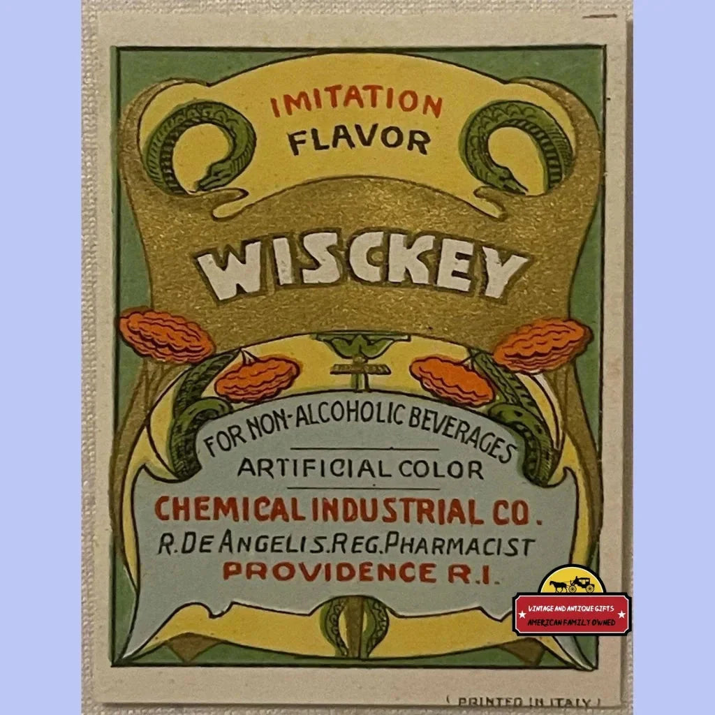 Vintage pharmacy label for imitation whiskey flavor, perfect for antique gifts