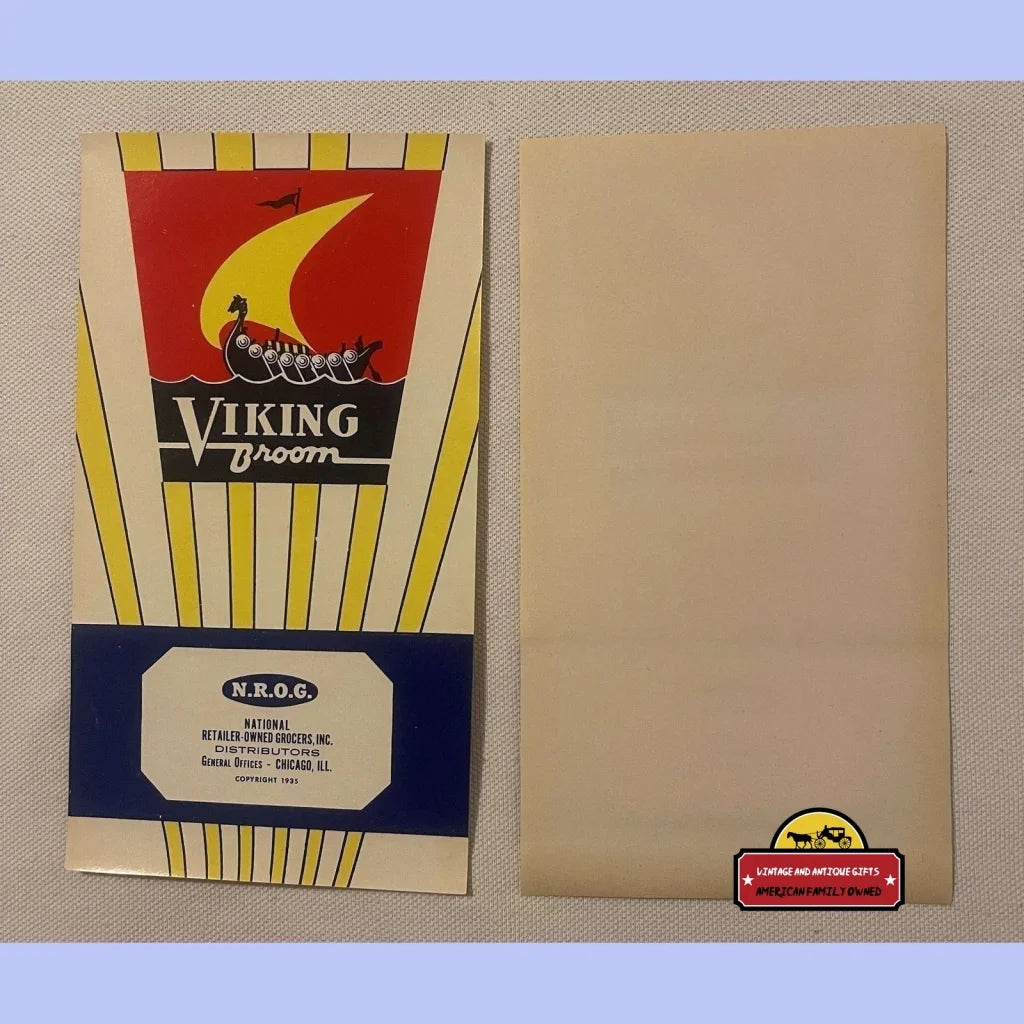 Rare 💙1930s Antique Vintage Viking Broom Label Nautical Decor Advertisements Labels